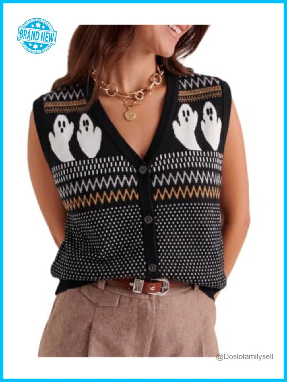 Halloween Sweater Vest Women Sleeveless Button Down Knit Cardigan